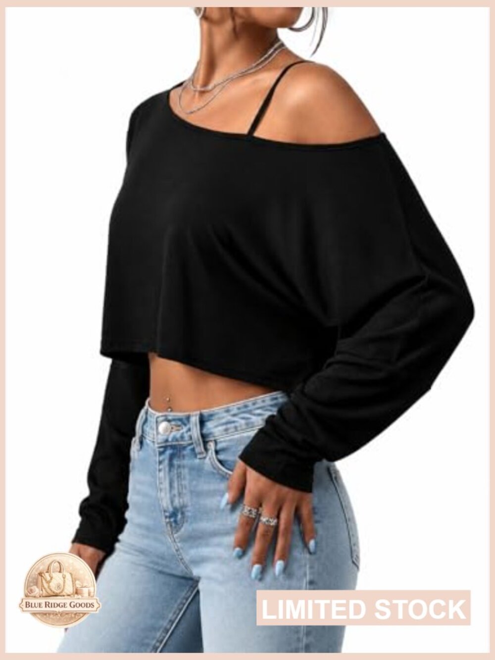 Off Shoulder Long Sleeve Crop Top Spaghetti Strap Y2K Going Out Top - Picture 3 of 5